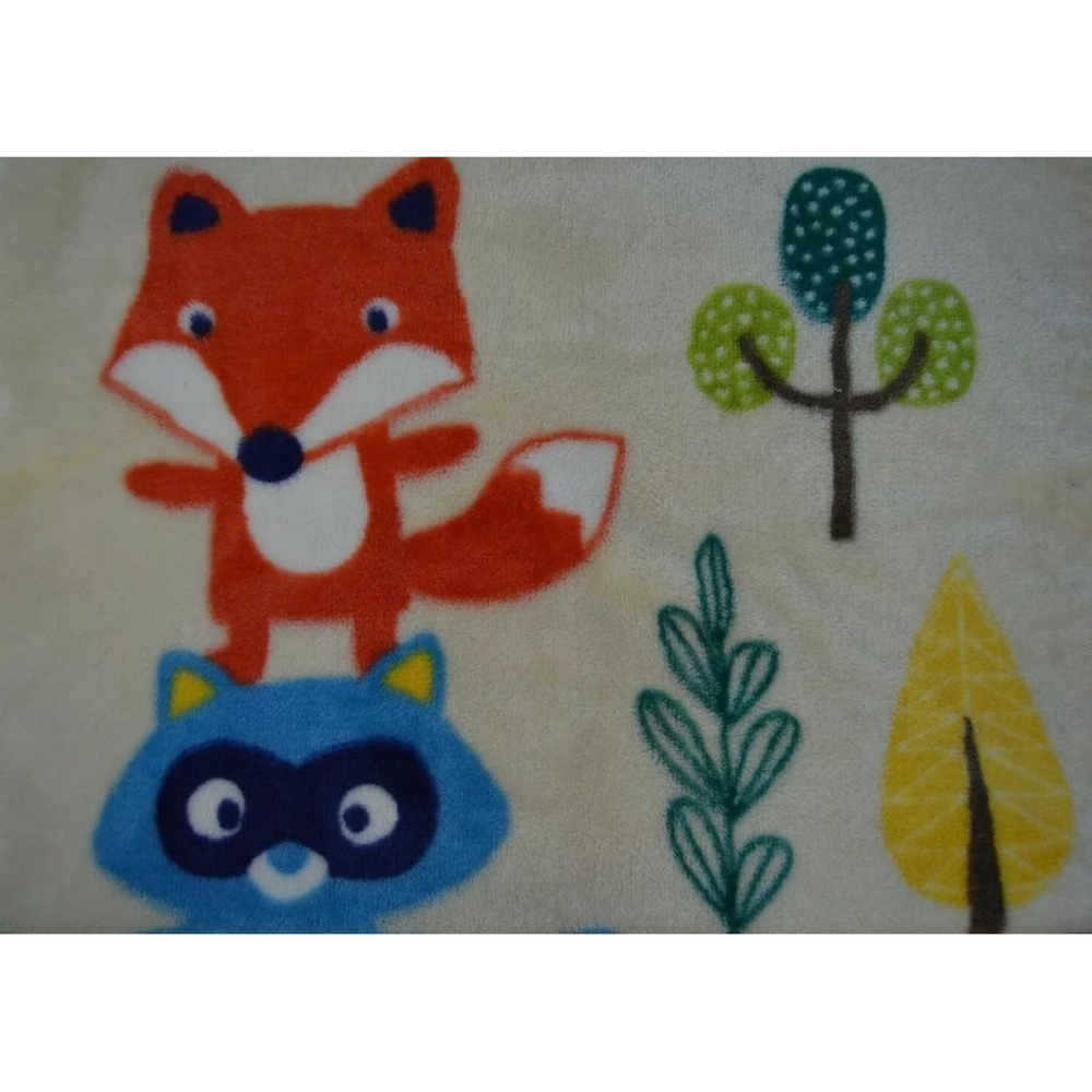 Bananafish Forest Friends Baby Blanket Fox Raccoon Hedgehog Tan Brown Blue
